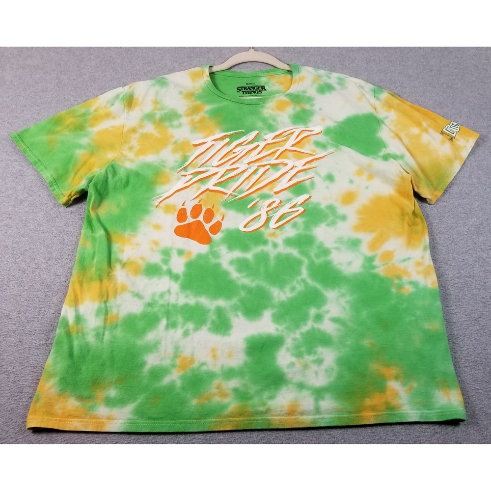Stranger Things T Shirt Men's 2X 50 52 Green Yellow Tie Dye Tiger Pride 86 Tee